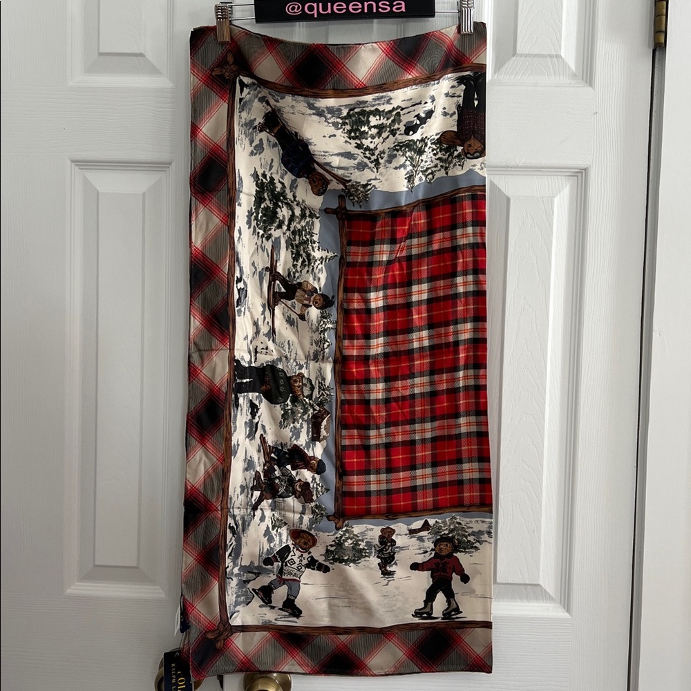 Polo Ralph Lauren Bear Winter Scarf Red Plaid Holiday Ski Skating Rare - Picture 13 of 17
